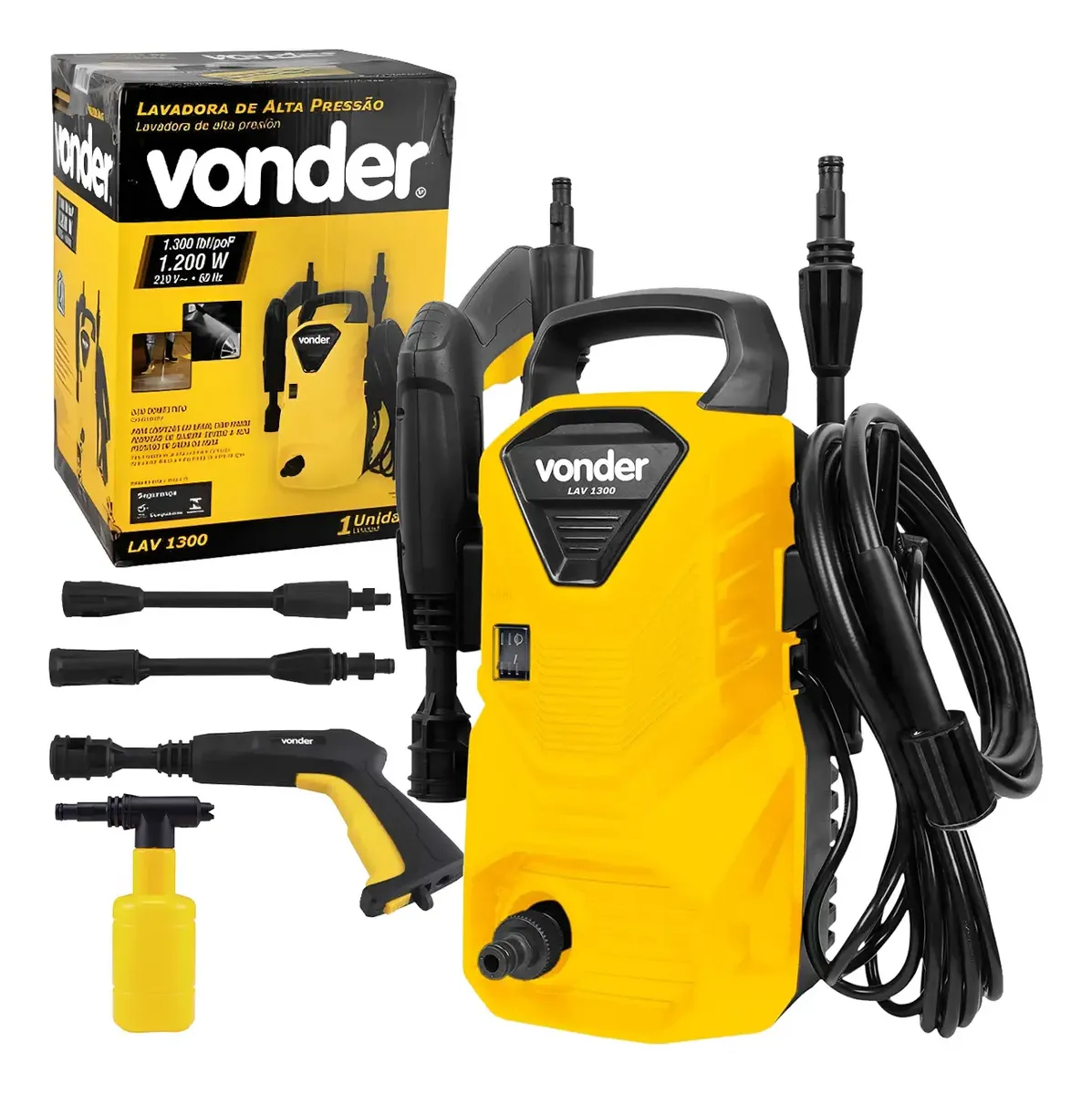 Lavadora de Alta Pressão Vonder LAV 1300 – 1300 Libras, Compacta, Potente, Ideal para Carros, Quintais e Limpezas Pesadas