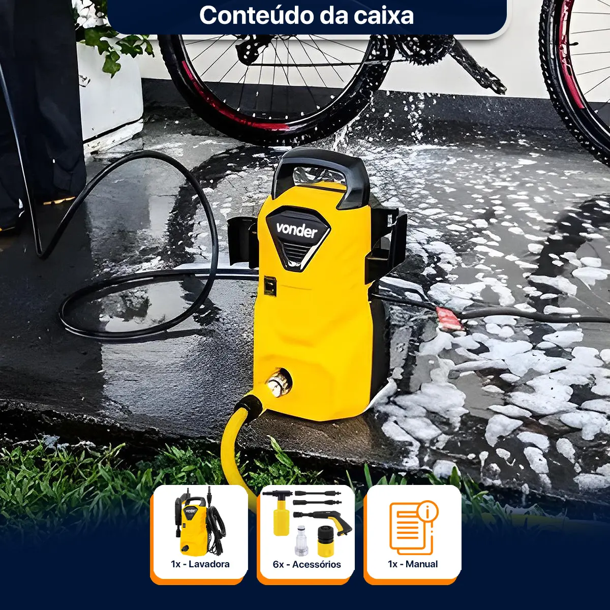 Lavadora Vonder LAV 1300 — bico ajustável jato leque/concentrado